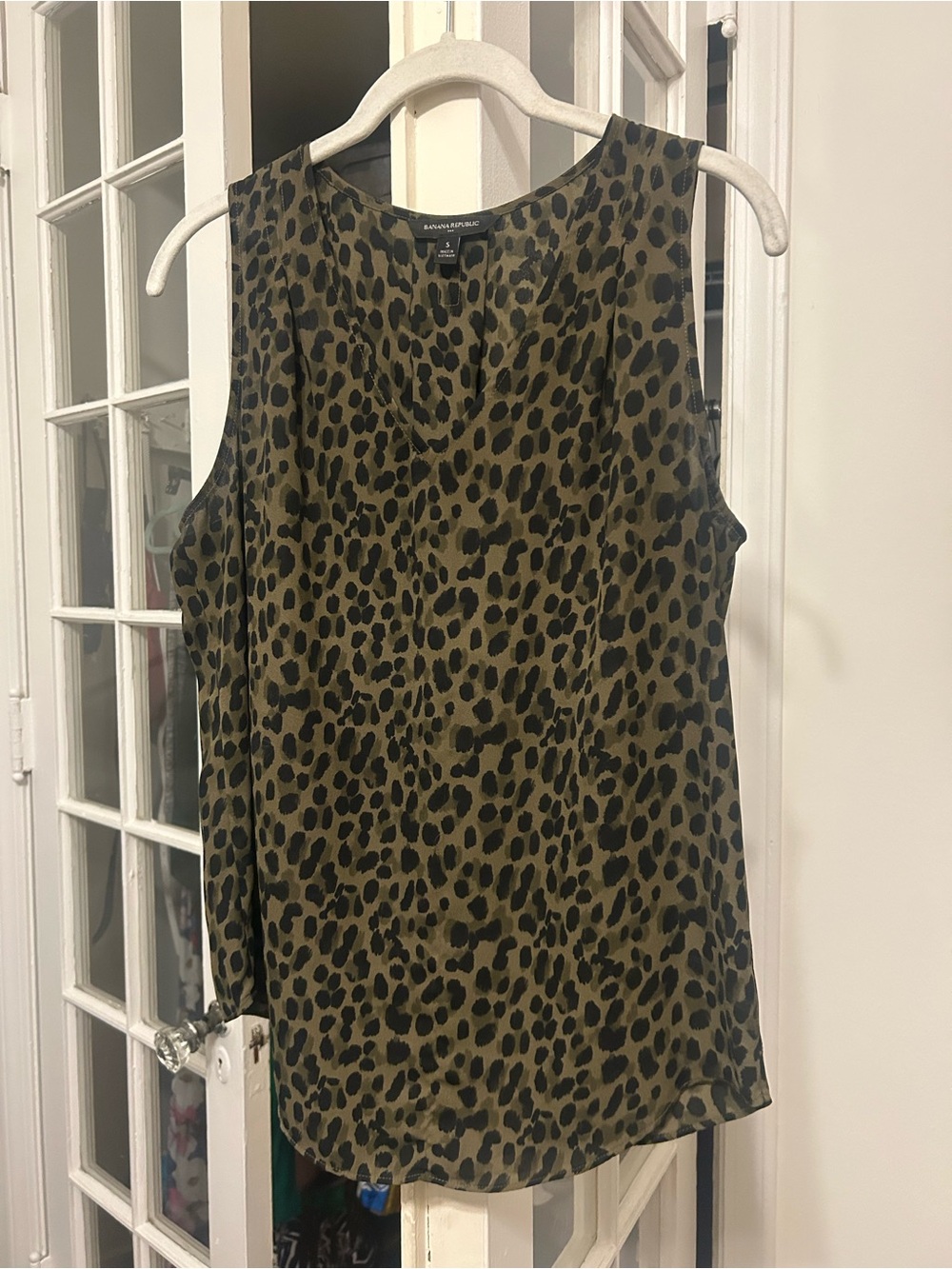 Banana Republic Olive Green and Black Leopard Print Sleeveless Camisole
